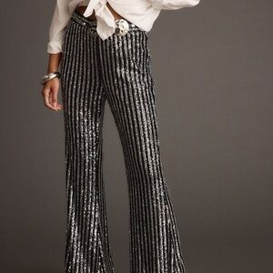 12th Tribe Alicia Black and Silver Striped Sequin Pants Size SS